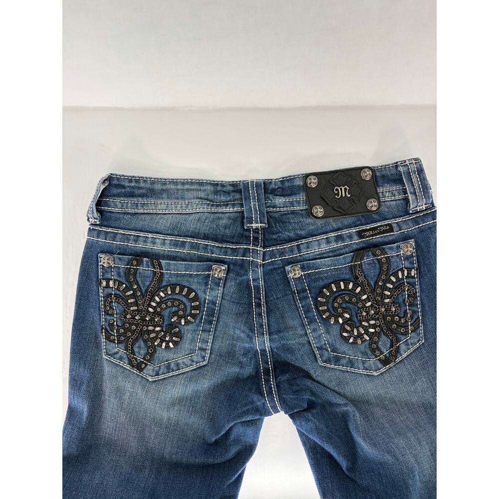 Miss Me Jeans Women's 28 Blue Bootcut Rhinestones Fleur De Lis Bling